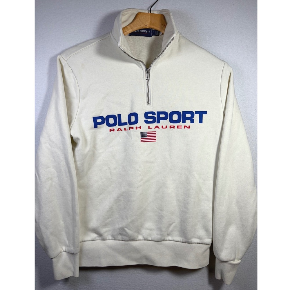 Polo Sport Ralph Lauren Quarter Zip Women Small Petite Cream EUCFleece Pullover